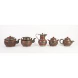 MATCHED CHINESE REPUBLIC PERIOD YI HSING (KIANGSU PROVINCE) RED STONEWARE FIVE PIECE TEA SERVICE,