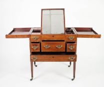 LATE GEORGIAN MAHOGANY ENCLOSED WASHING TABLE, the two part oblong top enclosing an fitted