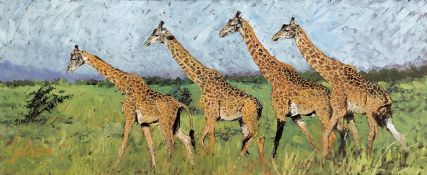 ROLF HARRIS (b. 1930) ARTIST SIGNED LIMITED EDITION COLOUR PRINT ON PAPER ?Four Giraffes?, (36/195),