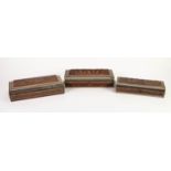 THREE EARLY TWENTIETH CENTURY ANGLO INDIAN VIZAGAPATAM CARVED SANDALWOOD BOXES WITH MICRO MOSAIC