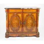 TWENTIETH CENTURY CONTINENTAL GILT METAL MOUNTED MAHOGANY AND INLAID SIDE CABINET WITH BLACK