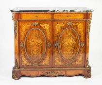 TWENTIETH CENTURY CONTINENTAL GILT METAL MOUNTED MAHOGANY AND INLAID SIDE CABINET WITH BLACK