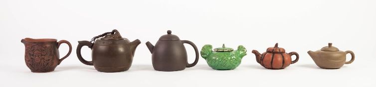 CHINESE REPUBLIC PERIOD YI HSING (KIANGSU PROVINCE) BROWN STONEWARE DRUM FORM TEAPOT with tassel