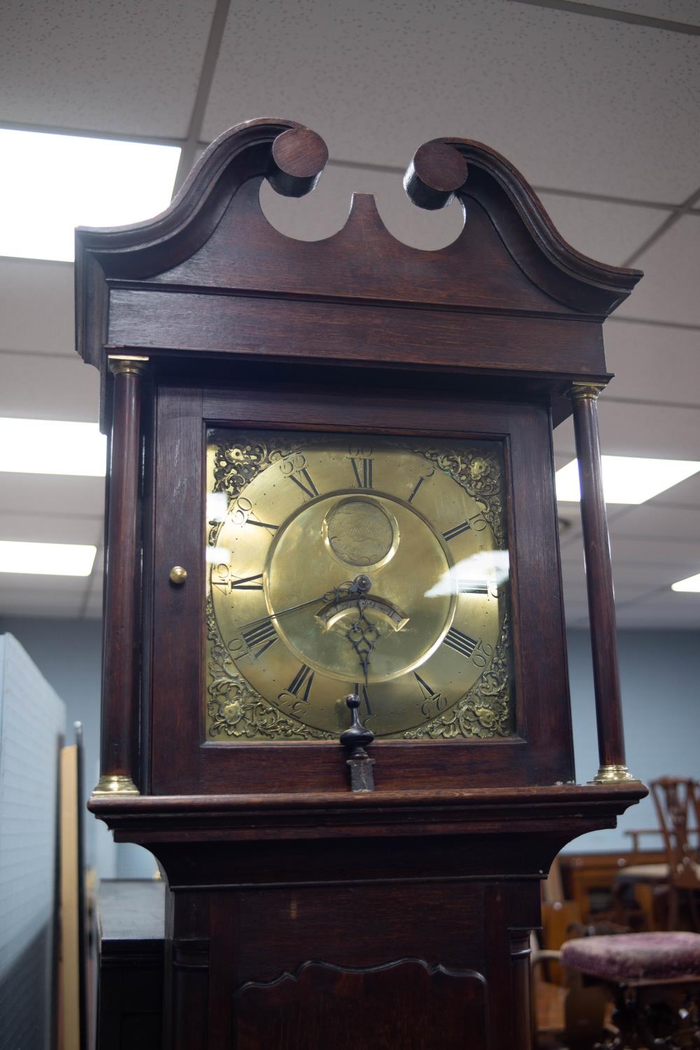 GEORGE III PLAIN OAK LONGCASE CLOCK, the 30 hour movement with 12in square brass dial inscribed - - Image 2 of 3