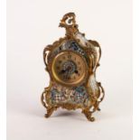 CIRCA 1900 FRENCH GILT METAL AND CHAMPLEVE ENAMEL ROCOCO REVIVAL CASED MANTEL CLOCK, the movement by