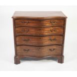 GEORGE III SERPENTINE FRONTED MAHOGANY CHEST OF DRAWERS, the moulded top above four graduated and