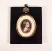 CONTINENTAL SCHOOL (Circa 1900)  AN ENAMEL ON PORCELAIN OVAL MINIATURE of a Titianesque female