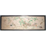 MODERN CHINESE NEEDLEWORK SILK PANEL, worked in colours and depicting birds and winged insects in