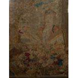 ANTIQUE WOOL WORK TAPESTRY, depicting a flower seller, 29? x 21 ¾? (73.7cm x 55.2cm), faded,