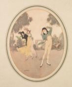 AFTER EDMOND DULAC OVAL COLOUR PRINT ?The Flirt? Published by Phoenix Fine Art 1978 12 ½? x 10? (