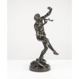 CAST FROM A MODEL BY EUGENE LOUIS LEQUESNE (1815 - 1887), DARK PATINATED BRONZE MODEL OF A FAUN