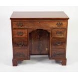 NINETEENTH CENTURY FIGURED COMPOSITE MAHOGANY KNEEHOLE DESK, the oblong top above a frieze drawer