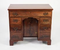 NINETEENTH CENTURY FIGURED COMPOSITE MAHOGANY KNEEHOLE DESK, the oblong top above a frieze drawer