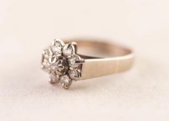 UNMARKED WHITE GOLD/PLATINUM NINE STONE DIAMOND SET CLUSTER RING, 4.1gms gross