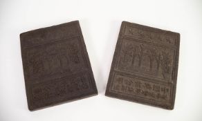 TWO TWENTIETH CENTURY HUBEI, CHINESE BLACK TEA BRICKS, 24cm x 19cm, (2)