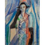 JOSE CHRISTOPHERSON (1914 - 2014) MIXED MEDIA ON PAPER Study of Harlequin type figure Signed lower
