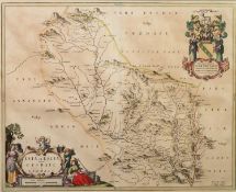 J. BLEAU (17th Century) AFTER TIMOTHY PONT (Surveyor), ENGRAVED AND HAND COLOURED MAP OF ESKDALE,
