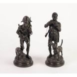 ALFRED DUBUCAND, TWO 19th CENTURY FRENCH BROWN PATINATED BRONZE FIGURES OF HUNTERS, each with