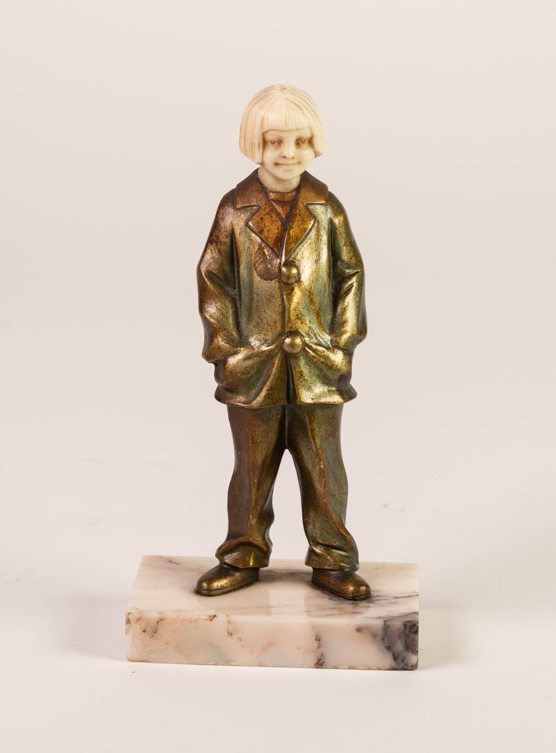 S. BERTRAND, (FRENCH EARLY 20th CENTURY), 1920s/1930s GILT BRONZE AND IVORY FIGURE OF A YOUNG