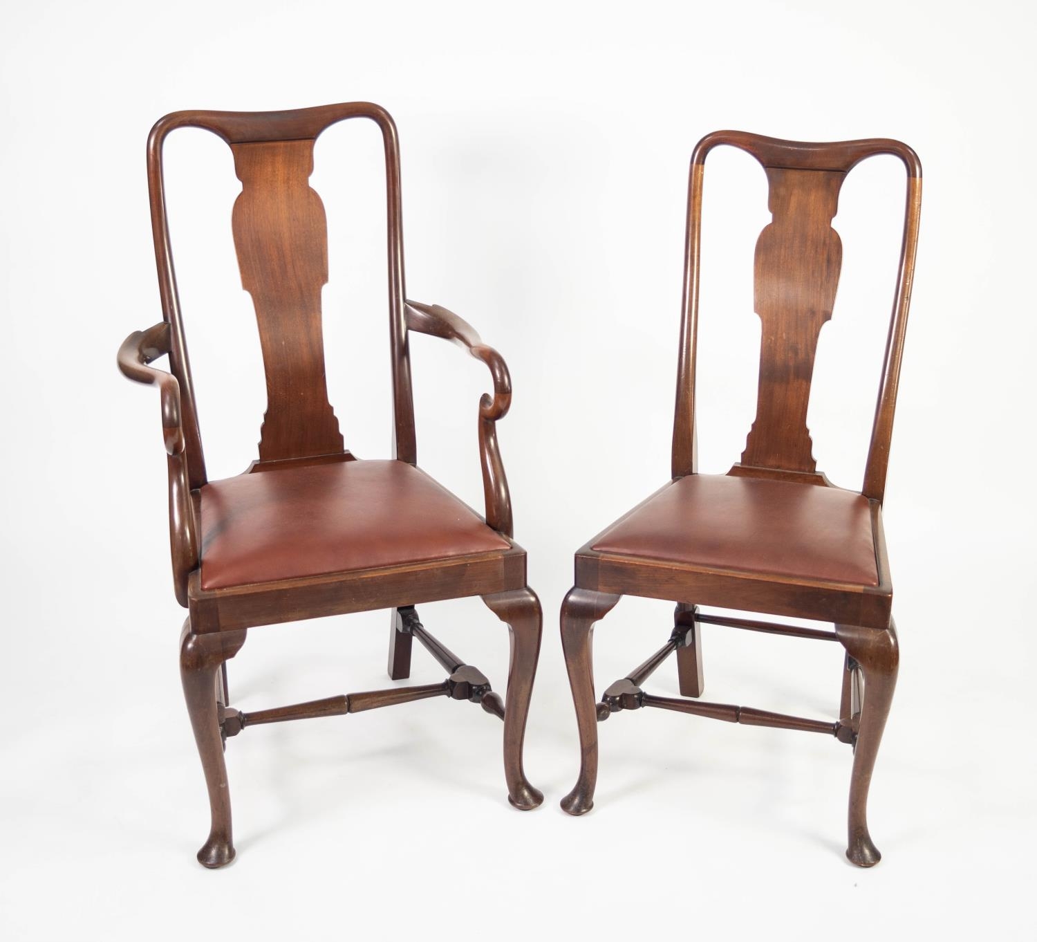 SET OF SIX TWENTIETH CENTURY QUEEN ANNE STYLE MAHOGANY DINING CHAIRS, (4+2), of typical form with