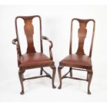 SET OF SIX TWENTIETH CENTURY QUEEN ANNE STYLE MAHOGANY DINING CHAIRS, (4+2), of typical form with