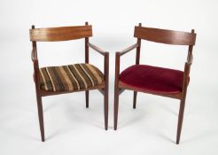 SET OF SIX WRIGHTON TEAK DINING CHAIRS, each with turned legs, shaped top rail and drop-on seat,