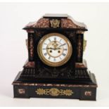 VICTORIAN AESTHETIC MOVEMENT INCISED AND GILT BLACK SLATE MANTEL CLOCK of large proportions, with