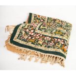 INDIAN (KASHMIRI) WOOL EMBROIDERED BORDERED RUG OR WALL HANGING, multi-coloured all over design of