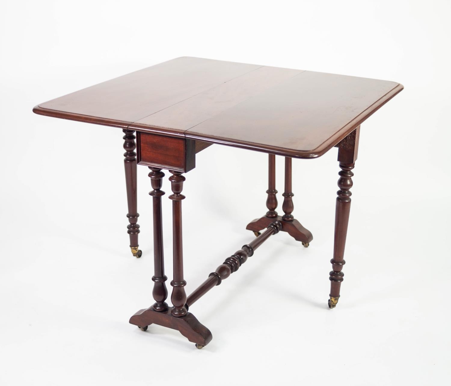 VICTORIAN MAHOGANY SUTHERLAND TABLE, with moulded, rounded oblong drop leaves and double turned - Image 2 of 2