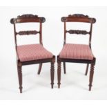 SET OF SIX REGENCY CARVED ROSEWOOD SINGLE DINING CHAIRS, each with shall carved ends to t shaped top