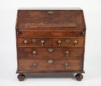 EIGHTEENTH CENTURY OAK BUREAU, of typical form, with two short drawers over two long drawers, fitted