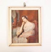 FRENCH SCHOOL (LATE NINETEENTH CENTURY)  RECTANGULAR PORTRAIT MINIATURE ON IVORY  of an elegant lady