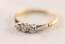 18ct GOLD AND PLATINUM RING set with three tiny diamonds, 1.9 gms gross