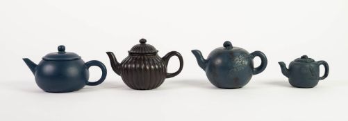 FOUR SMALL AND MINIATURE CHINESE QING DYNASTY/REPUBLIC PERIOD YI HSING (KIANGSU PROVINCE) BLUE AND