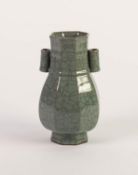 20th CENTURY CHINESE OCTANGULAR BALUSTER SHAPE ARROW VASE, covered with a cracked grey/green