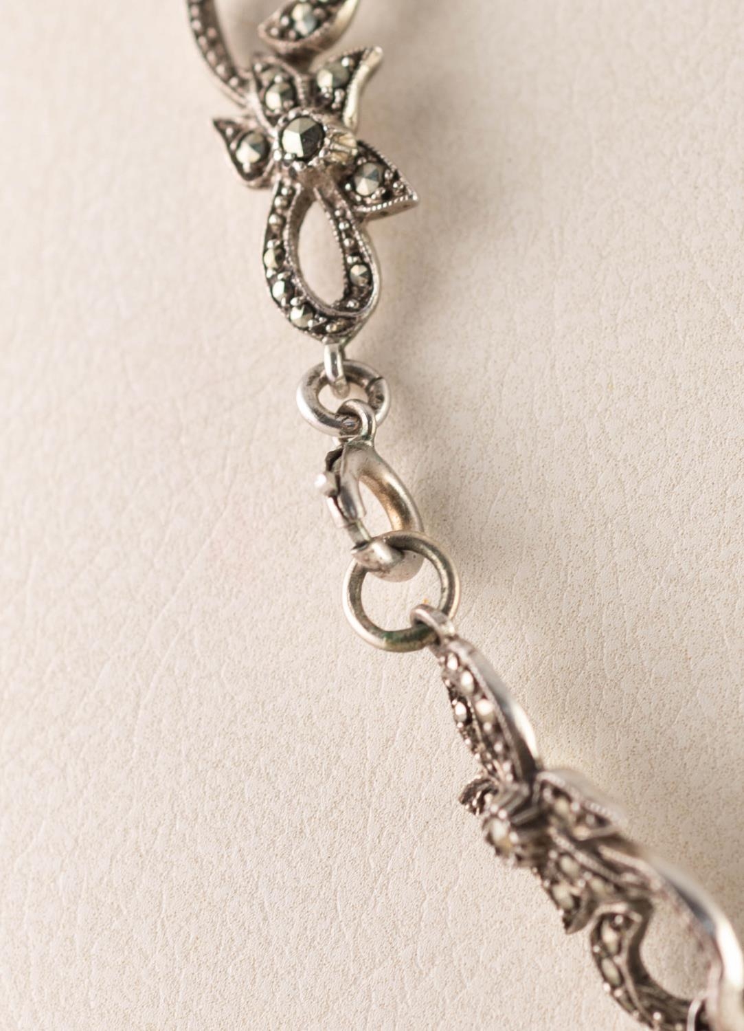 SILVER AND MARCASITE SET SCROLLIATED NECKLACE - Image 3 of 3