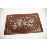 LATE NINETEENTH CENTURY CHINESE MOTHER OF PEARL INLAID HARDWOOD TRAY, of moulded rectangular form,