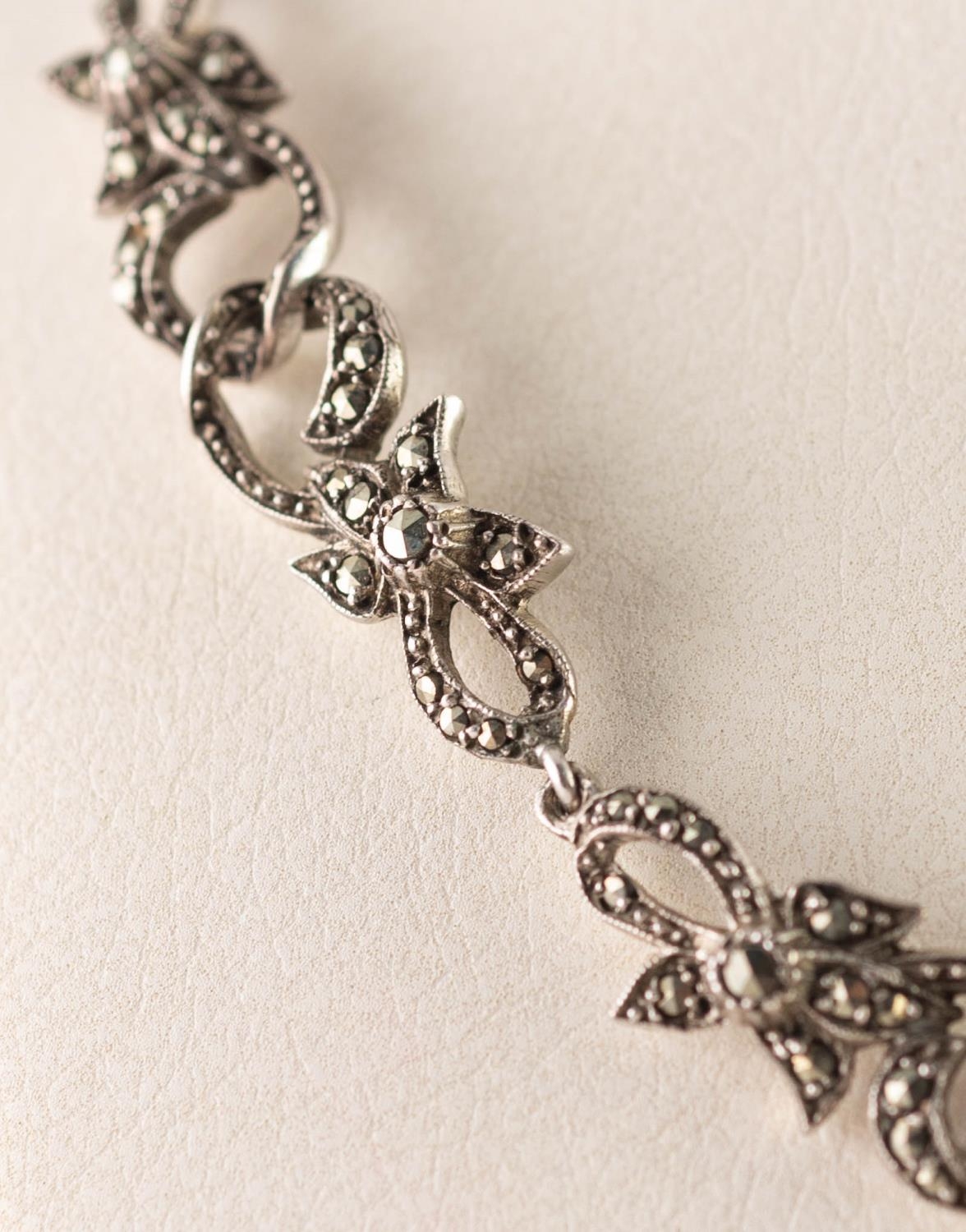 SILVER AND MARCASITE SET SCROLLIATED NECKLACE - Image 2 of 3