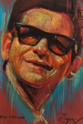 ZINSKY (MODERN) COLOURED PENCIL DRAWING ON PAPER ?Roy Orbison? Signed 18? x 12? (45.7cm x 30.5cm)