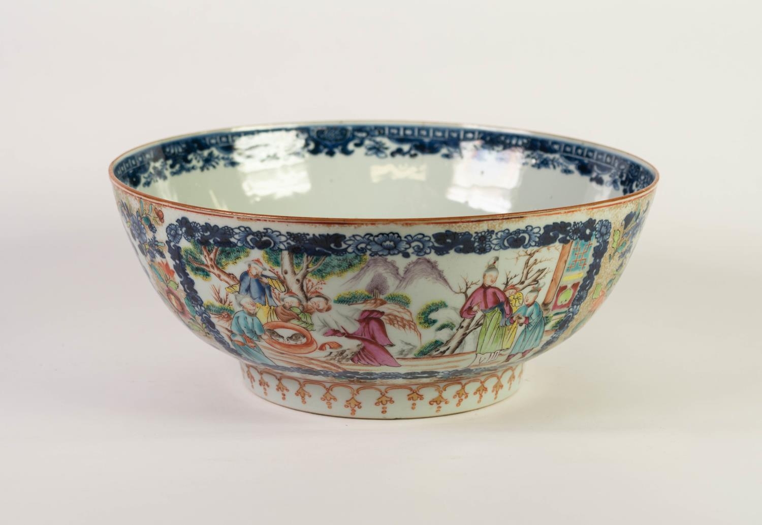 PROBABLY LATE QIANLONG CHINESE EXPORT FAMILLE ROSE PORCELAIN PUNCH BOWL, of typical form, painted in - Image 3 of 6