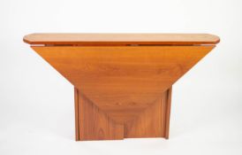 STYLISH BRDR FURBO, DANISH SPACE SAVER DROP LEAF TEAK DINING TABLE, with triangular leaves and solid