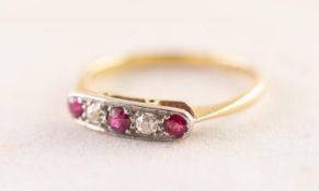 EDWARDIAN 10ct GOLD AND PLATINUM RING with collet oval top, having a row of two old cut diamonds and