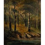 F.R. MORRIS OIL PAINTING ON CANVAS Wooded hillside with view in foreground Signed lower right 11 1/