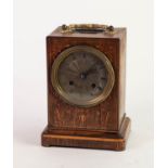 MID TO LATE VICTORIAN INLAID ROSEWOOD CASED CARRIAGE TYPE MANTEL CLOCK, having 8 days drum shaped