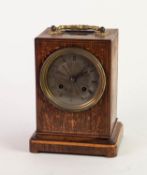 MID TO LATE VICTORIAN INLAID ROSEWOOD CASED CARRIAGE TYPE MANTEL CLOCK, having 8 days drum shaped