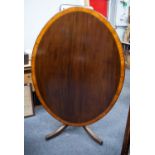 REGENCY PERIOD CROSS BANDED MAHOGANY OVAL TILT-TOP BREAKFAST TABLE with blondwood border and boxwood