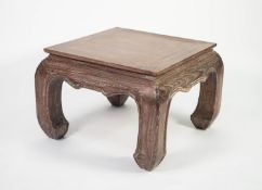 ORIENTAL LIMED HARDWOOD URN STAND, the square top above a shaped and moulded frieze, and raised on