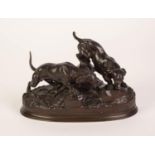 CAST FROM A MODEL BY JULES MOIGNIEZ (1835-1894)   A PATINATED BRONZE OF TWO MALE AND FEMALE GUNDOGS,