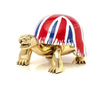 DIEDERIK VAN APPLE (b.1985) LIMITED EDITION RESIN SCULPTURE OF A ?GOLDEN PEACE TURTLE? ?Union Jack?,