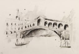 ANNA GAMMANS (MODERN) MONOCHROME MIXED MEDIA ON PAPER ?Rialto Bridge, Venice, Sketch I? Signed 12? x